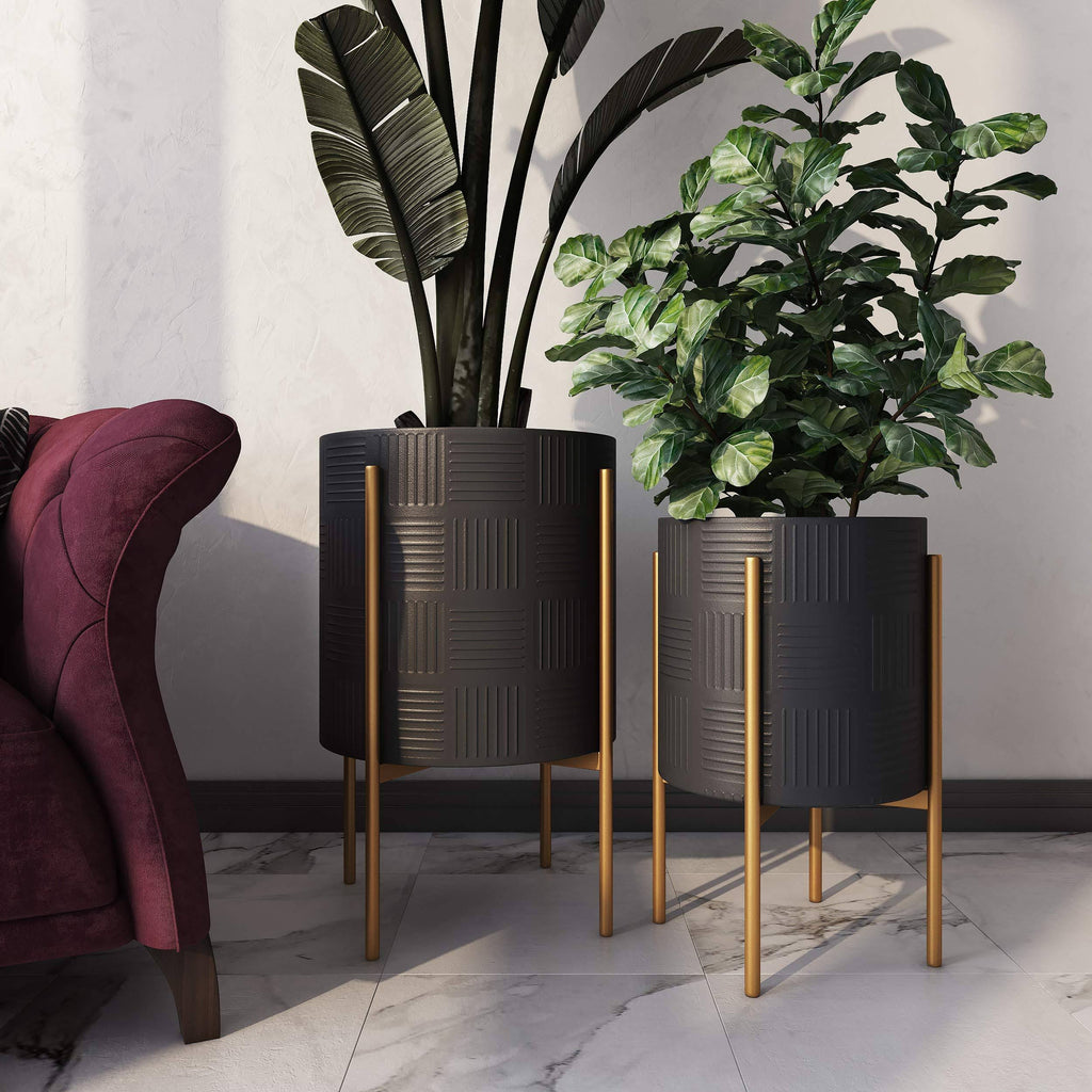 Black & Gold Set of 2 Planters X803894