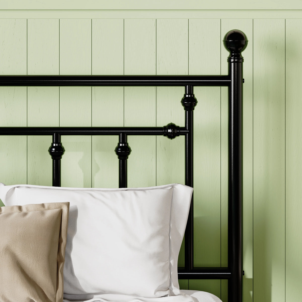 Queen Size White Metal Platform Bed Frame with Headboard and Footboard T135353