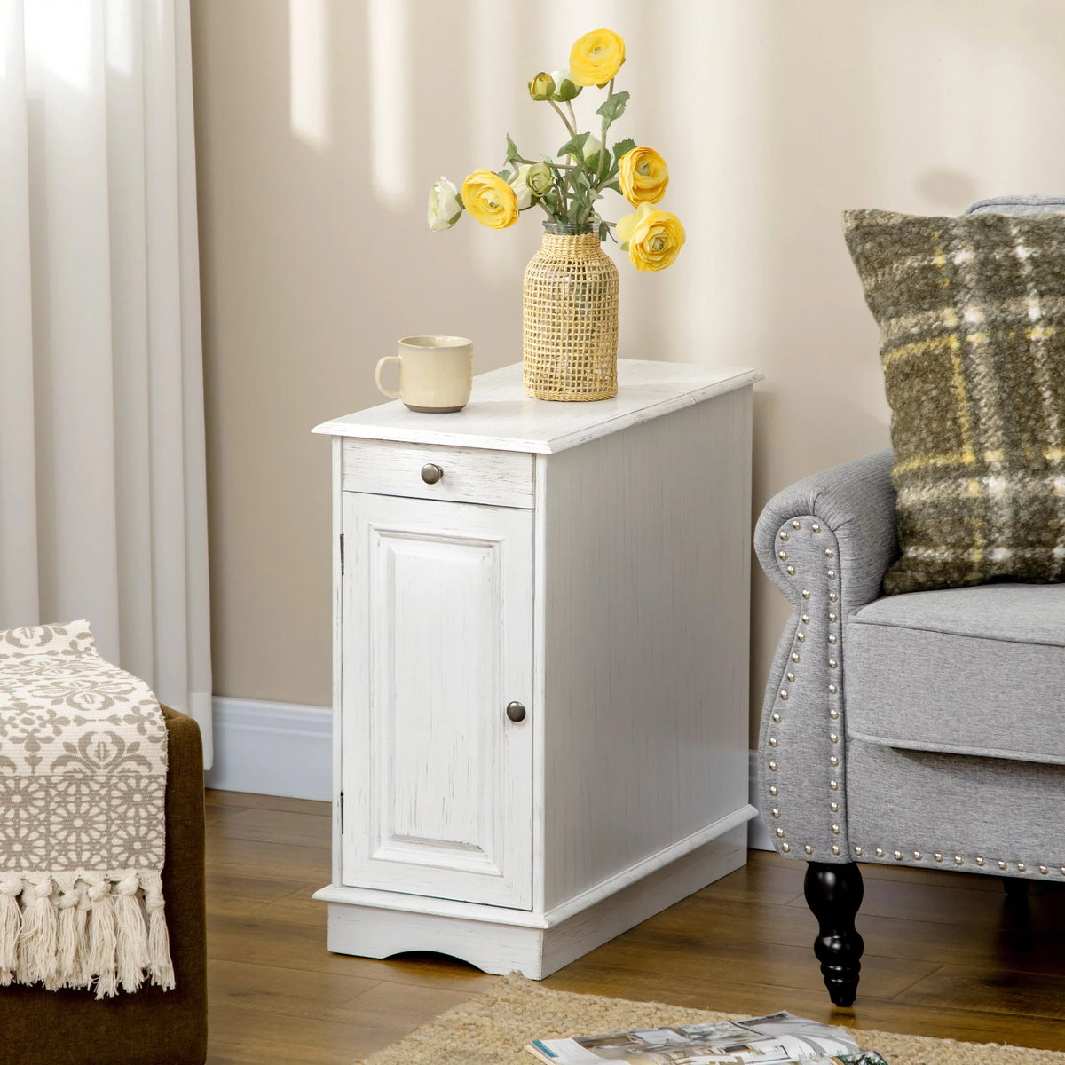 White Side Table with Drawer and Cabinet X340
