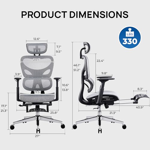 Grey and Black Mesh Ergonomic Office Chair with Footrest W129625