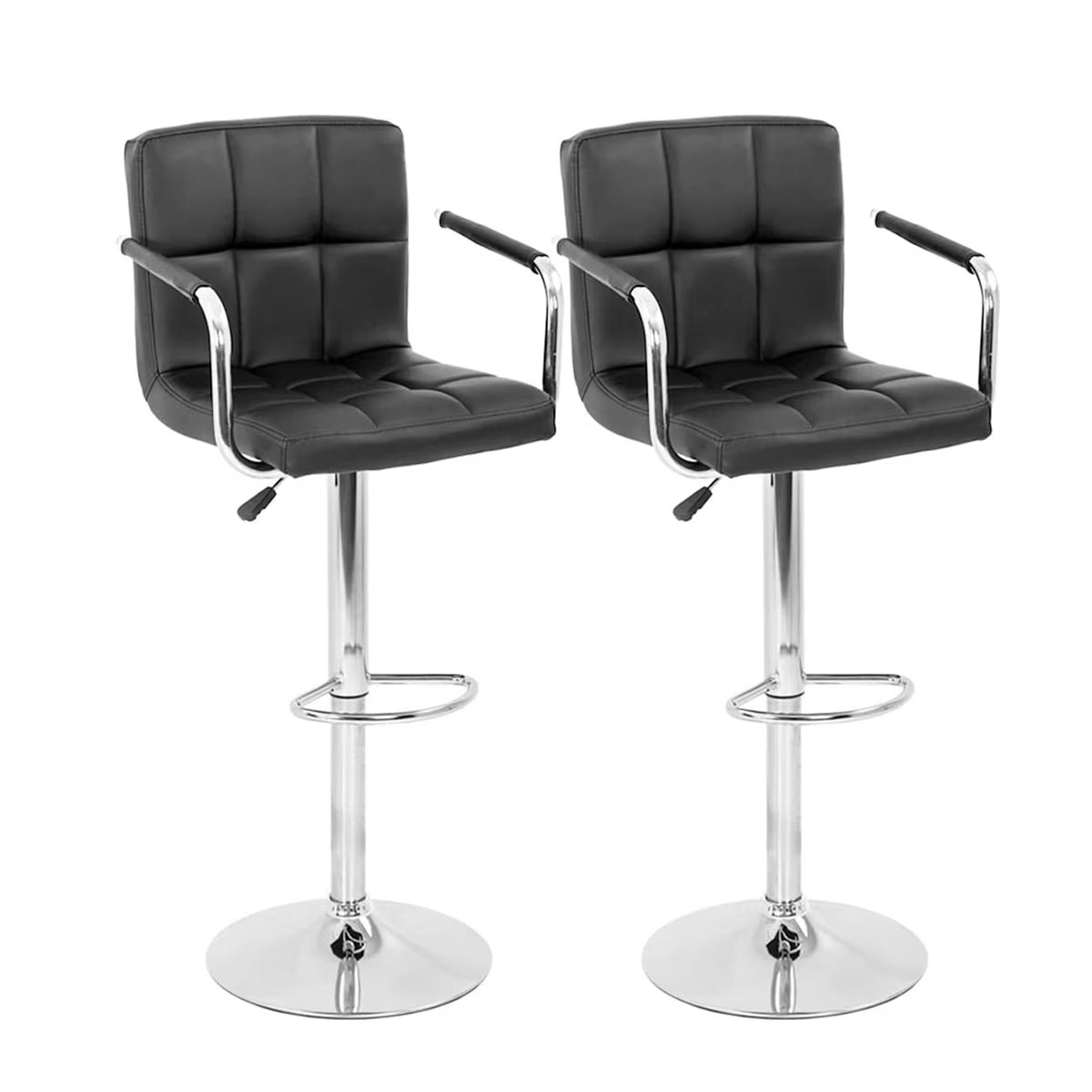 Set of 2 PU Leather Swivel Bar Stools with Armrest F717