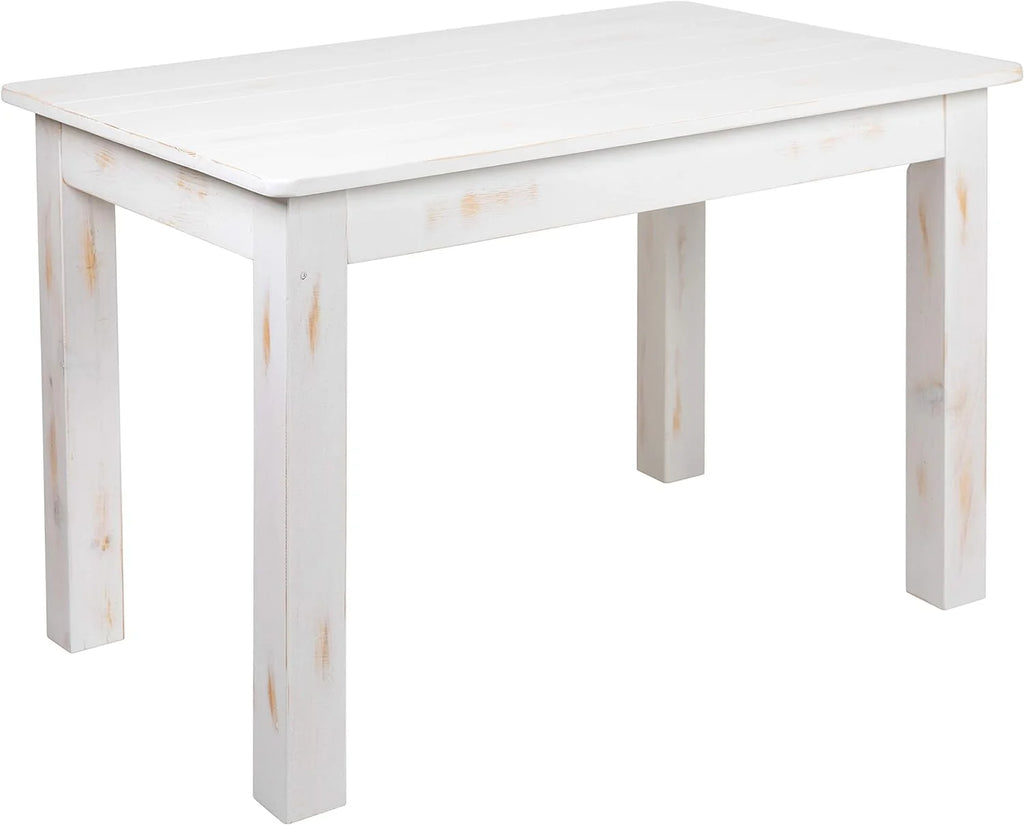 46" X 30" Rectangular Antique Rustic White Solid Pine Dining Table U92104