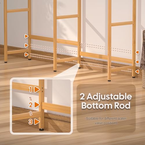 5 Tiers Bamboo Laundry Drying Rack with Adjustable Shelves and 4 Hooks Y31758