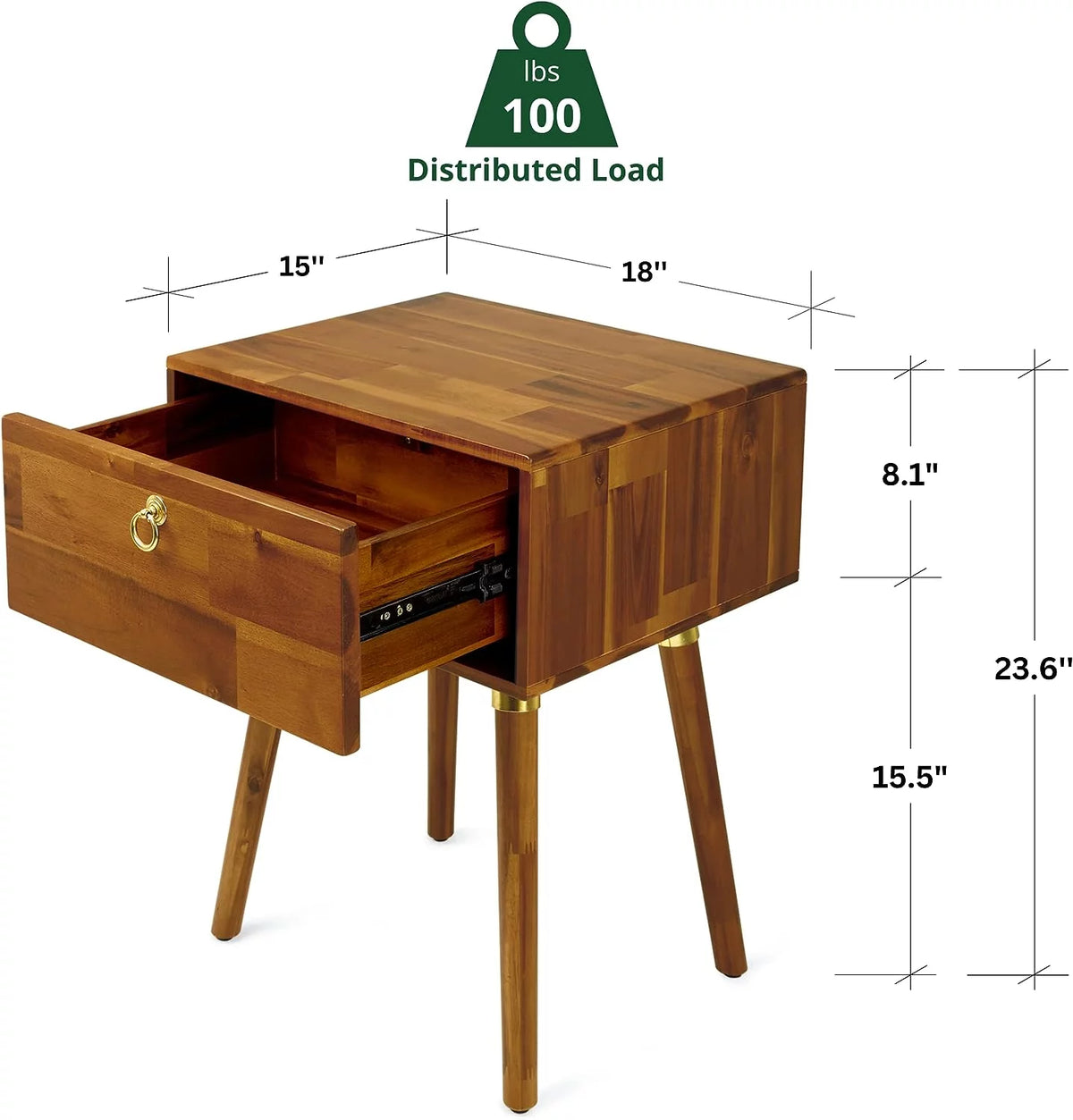 Solid Acacia Wood Nightstand J111666