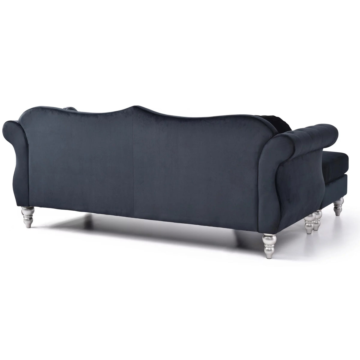 Black Velvet Chesterfield Sectional Sofa with 2-Throw Pillow R6532