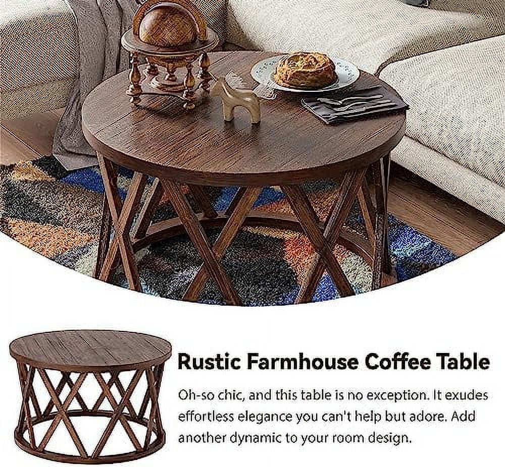 Round Wood Coffee Table with X-Motifs Legs L8097