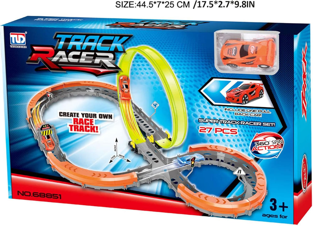 27 Pcs Race Car Track Set with 2 High Speed Cars, 360° Loop X-Type Crossing Track Z877