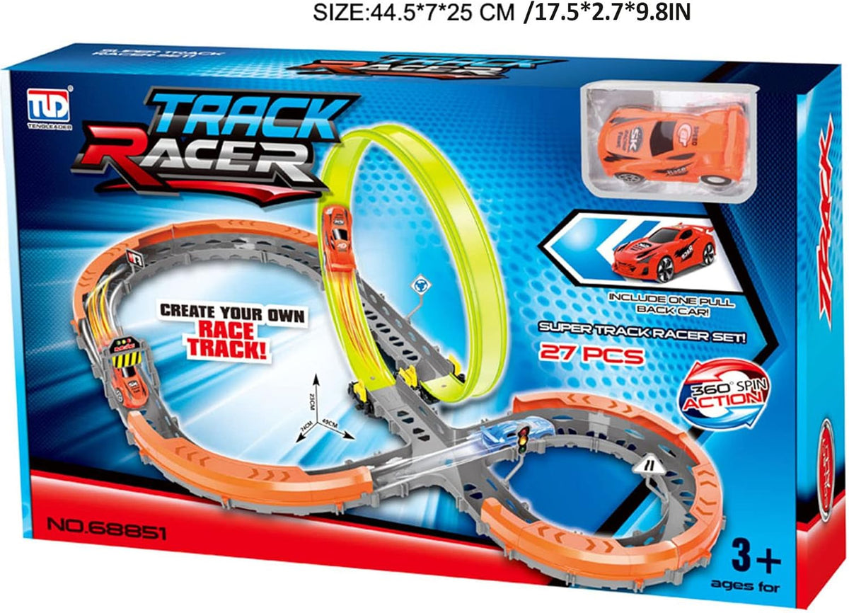 27 Pcs Race Car Track Set with 2 High Speed Cars, 360° Loop X-Type Crossing Track Z877