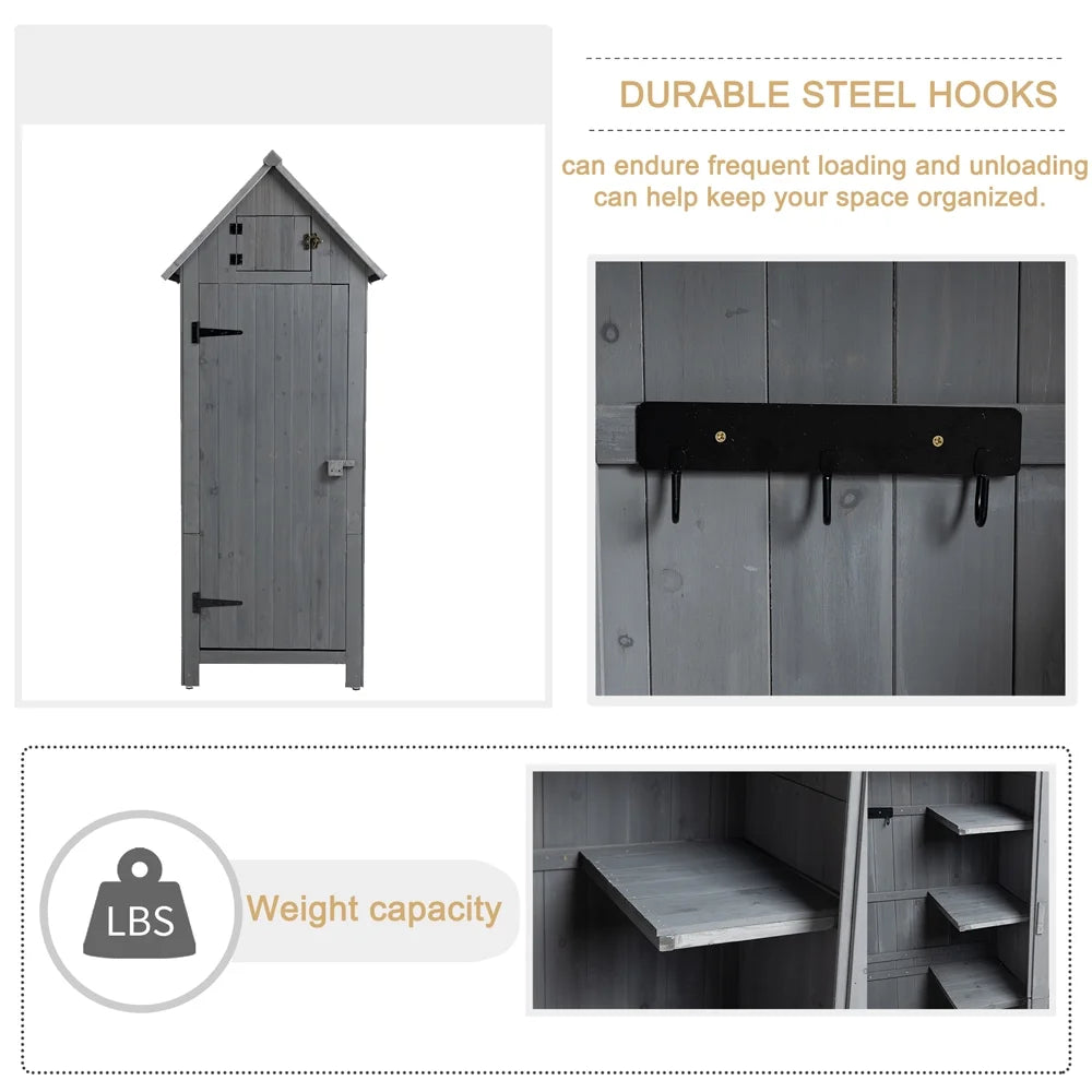 Gray Outdoor Wood Storage Cabinet with Shelves Q844020