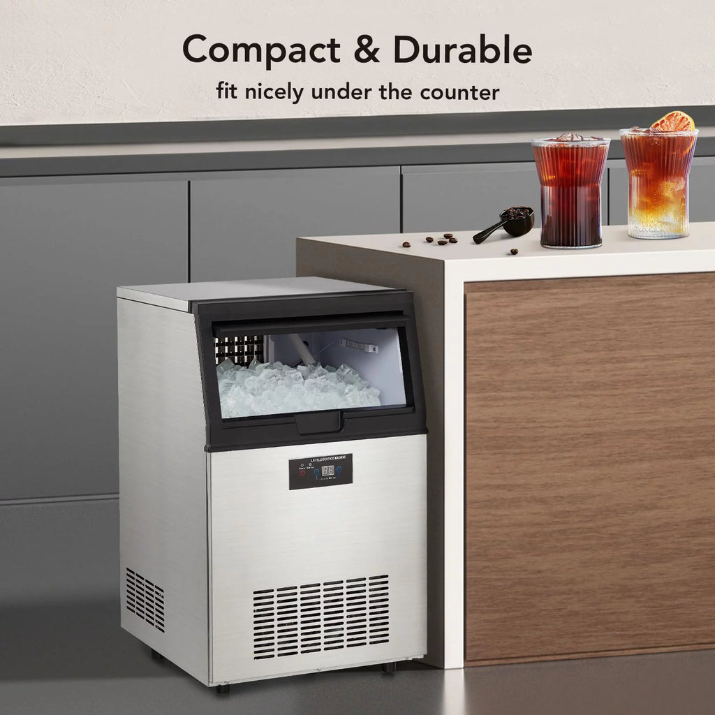 130lbs/24H Stainless Steel Under Counter Ice Machine with 44lbs Ice Storage U851813
