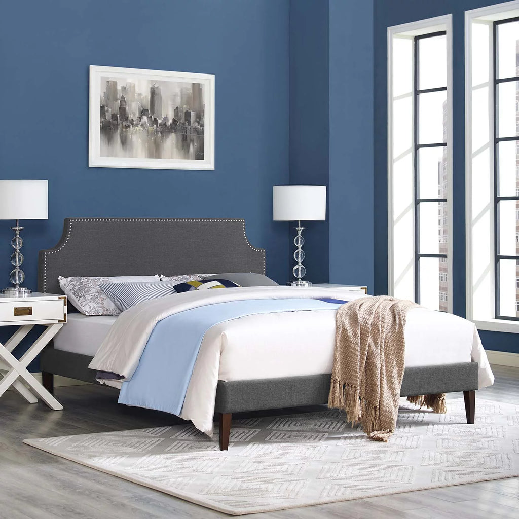 Full Fabric Platform Bed with Tapered Legs in Gray G790300