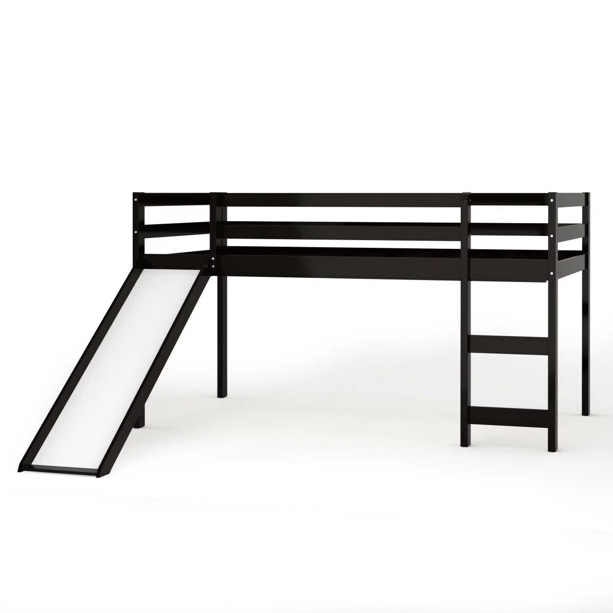 White Twin Size Wood Loft Bed with Slide Q6341