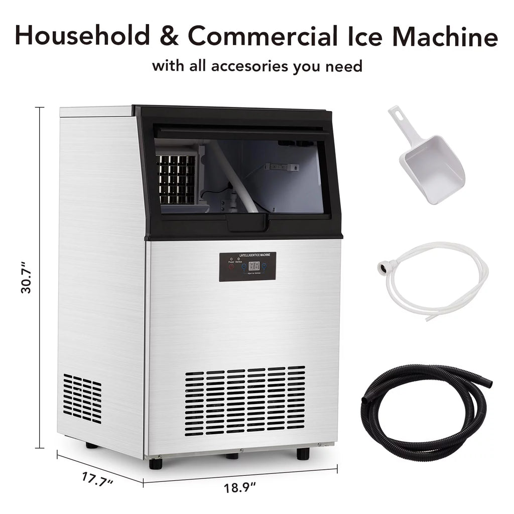 130lbs/24H Stainless Steel Under Counter Ice Machine with 44lbs Ice Storage U851813