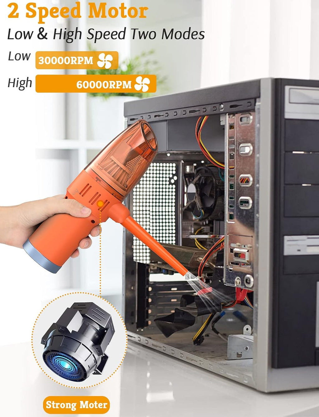 Orange 60000 RPM 2-in-1 Compressed Air Duster & Vacuum P8750