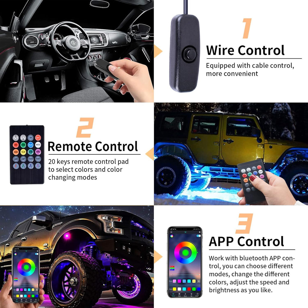 RGB LED Rock Lights Kit 10 Pods Multicolor Pack of 2 Y1948