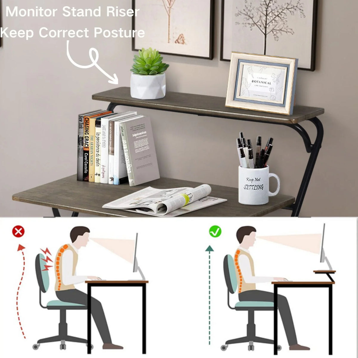 3 Pieces Kids Study Desk Chair Set with Bookshelf E825