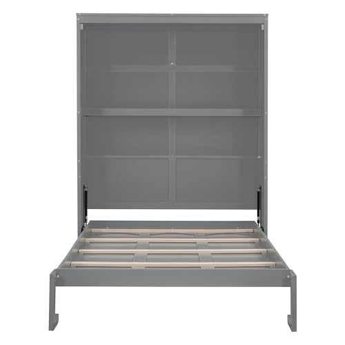 Full Size Murphy Bed with Storage Shelves Gray M265