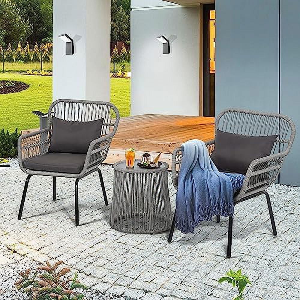 3 Pieces Rattan Wicker Bistro Set with Glass Top Table W617342