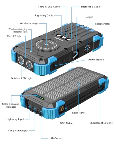 42800mAh Wireless Portable Charger with USB-C, QC3.0 Fast Charging 15W 4 Ports Outdoor Battery Pack with Dual LED Flashlights C6948