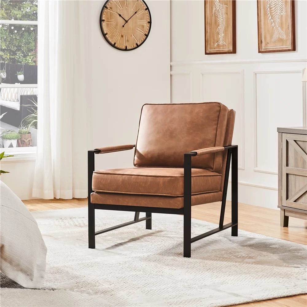 Light Brown Faux Leather Accent Chair with Metal Frame P936