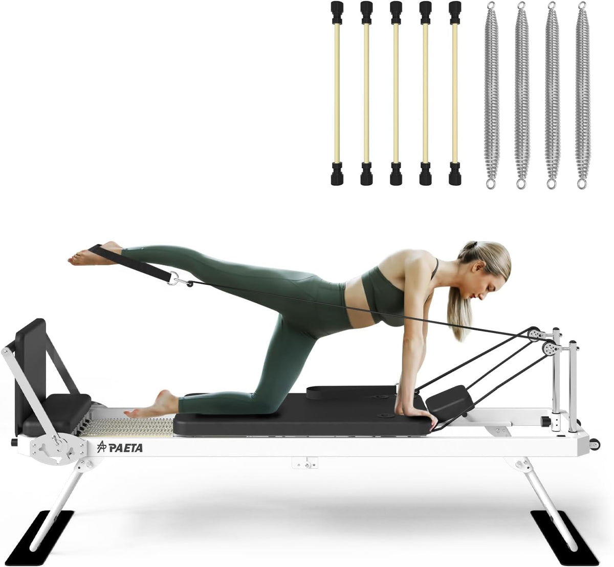 Foldable Pilates Reformer with Dual Resistance Springs and Cords T680