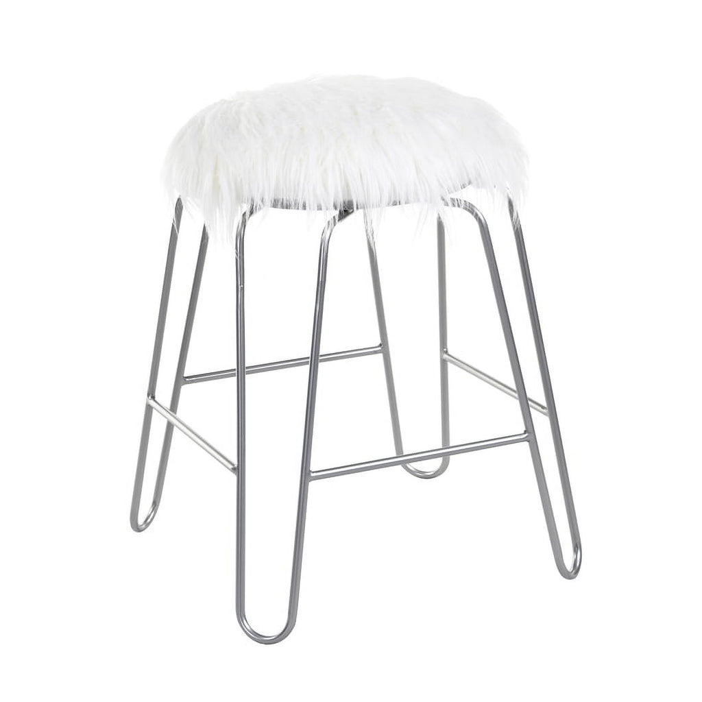 White Faux Fur Metal Vanity Chair P608