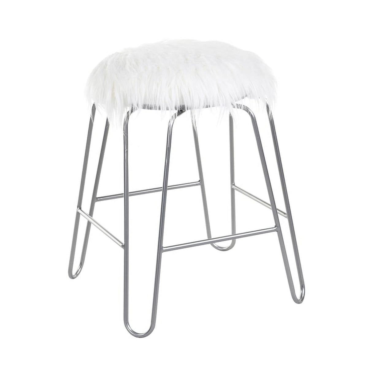 White Faux Fur Metal Vanity Chair P608