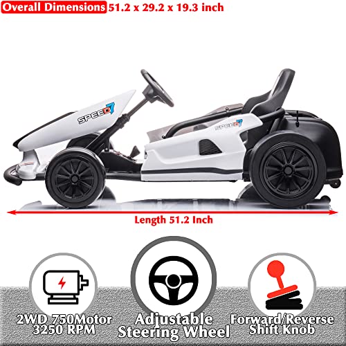 24V 10Ah Electric Go Kart with Drifting Function, 2WD Ride On Car, White G10220