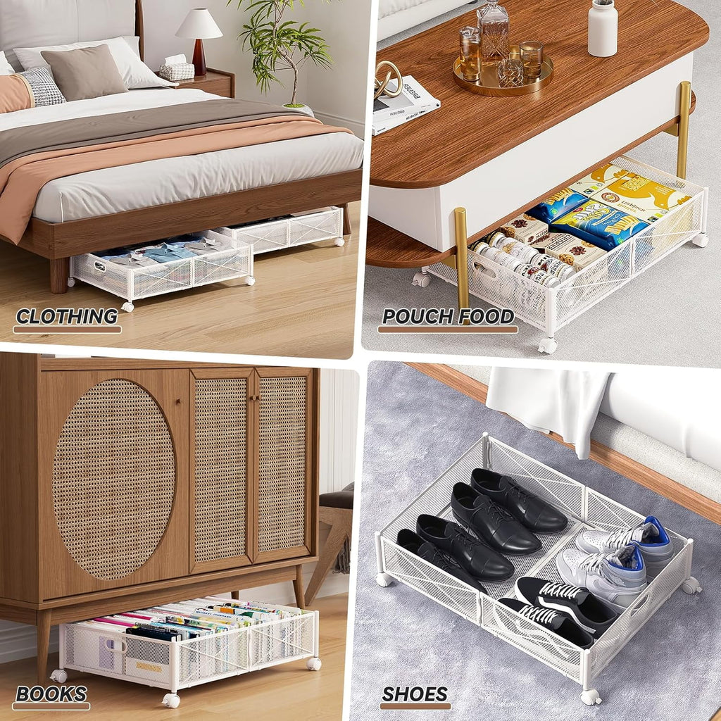 Under Bed Storage Containers with Wheels, Metal Storage Containers -2PCK R951060