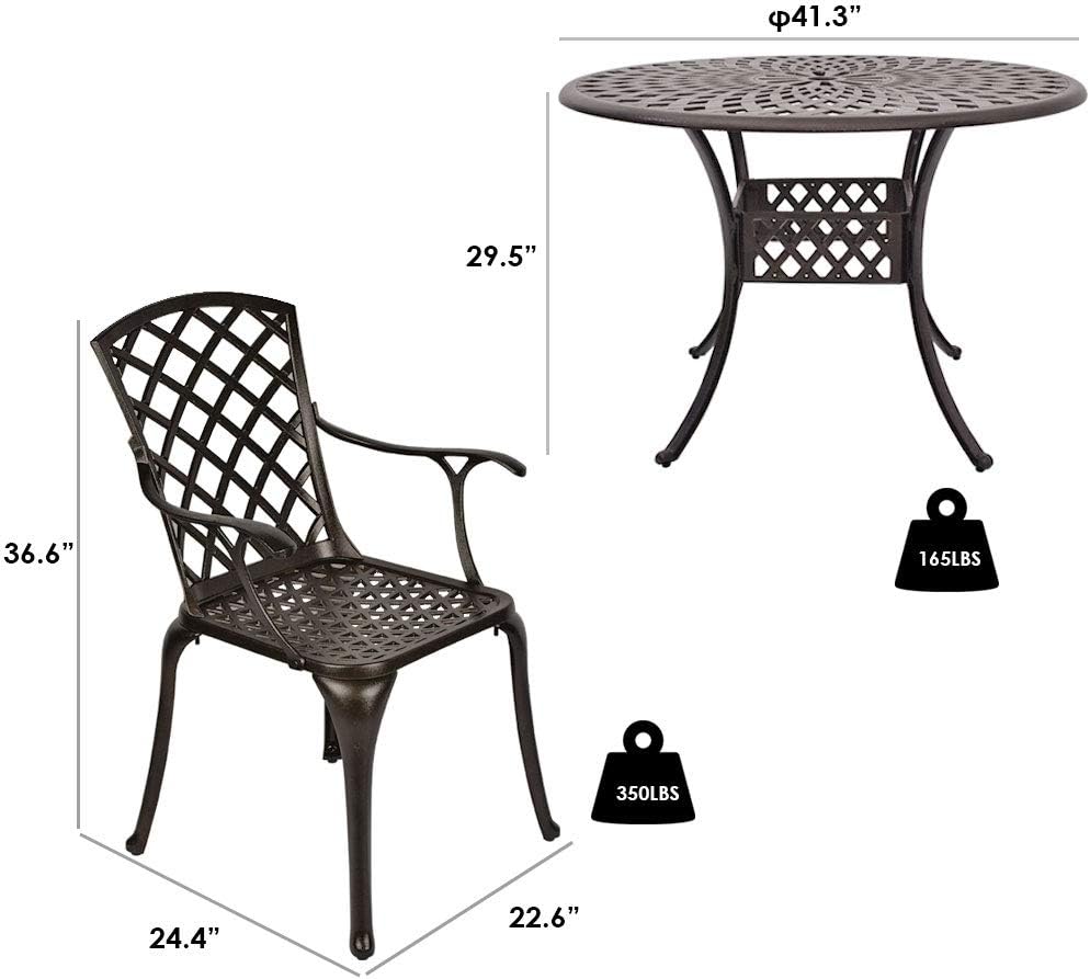 5 Piece Outdoor Cast Aluminum Patio Dining Set with 4 Chairs and Round Table V778