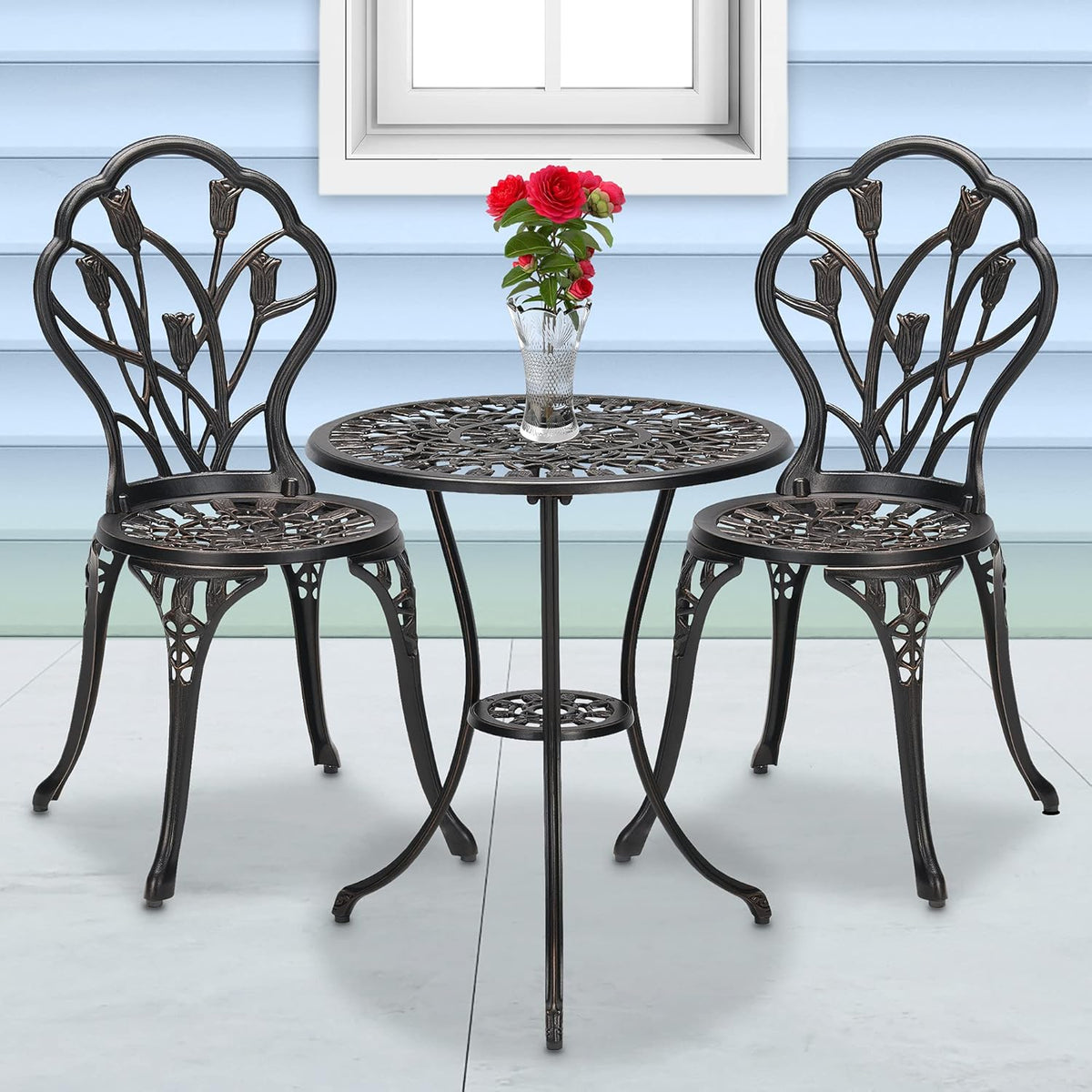 3-Piece Cast Aluminum Patio Bistro Set with Rust-Resistant Table and 2 Chairs O67574