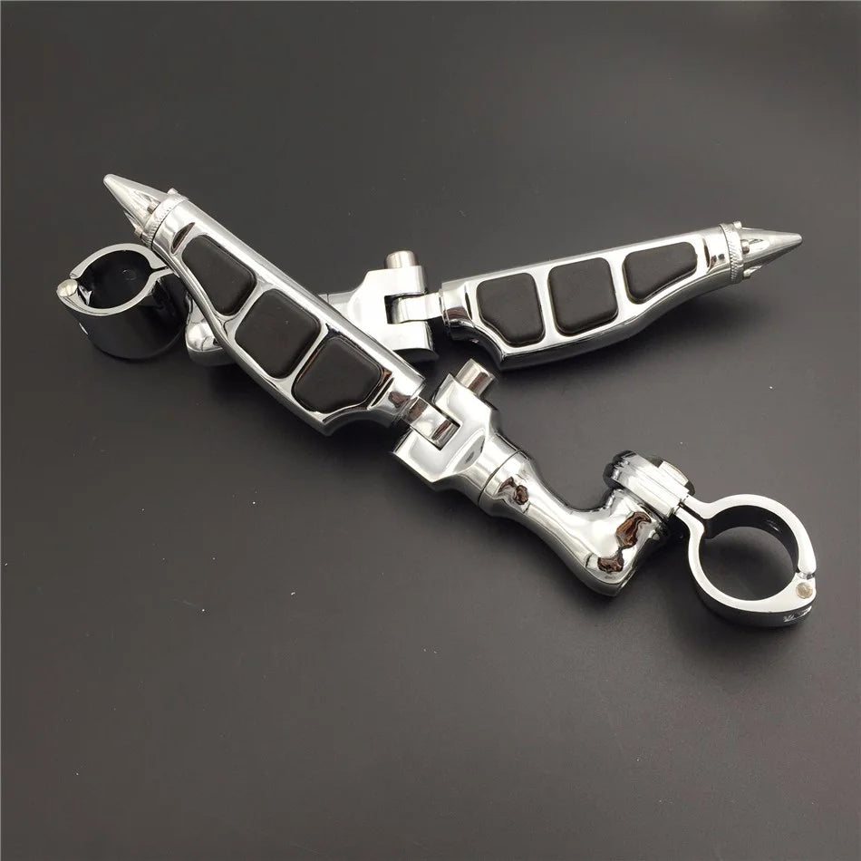 Chrome Angled Mounting Kit with Stiletto Shape Foot Peg Footrest For 1.25 inch Front Engine Guard Frame Tube U196