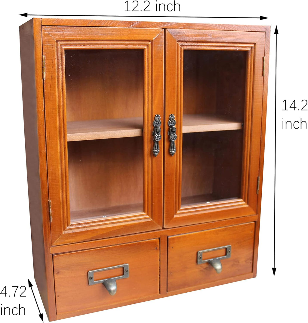 Wooden Storage Cabinet with Glass Double Doors and Adjustable Shelf G105