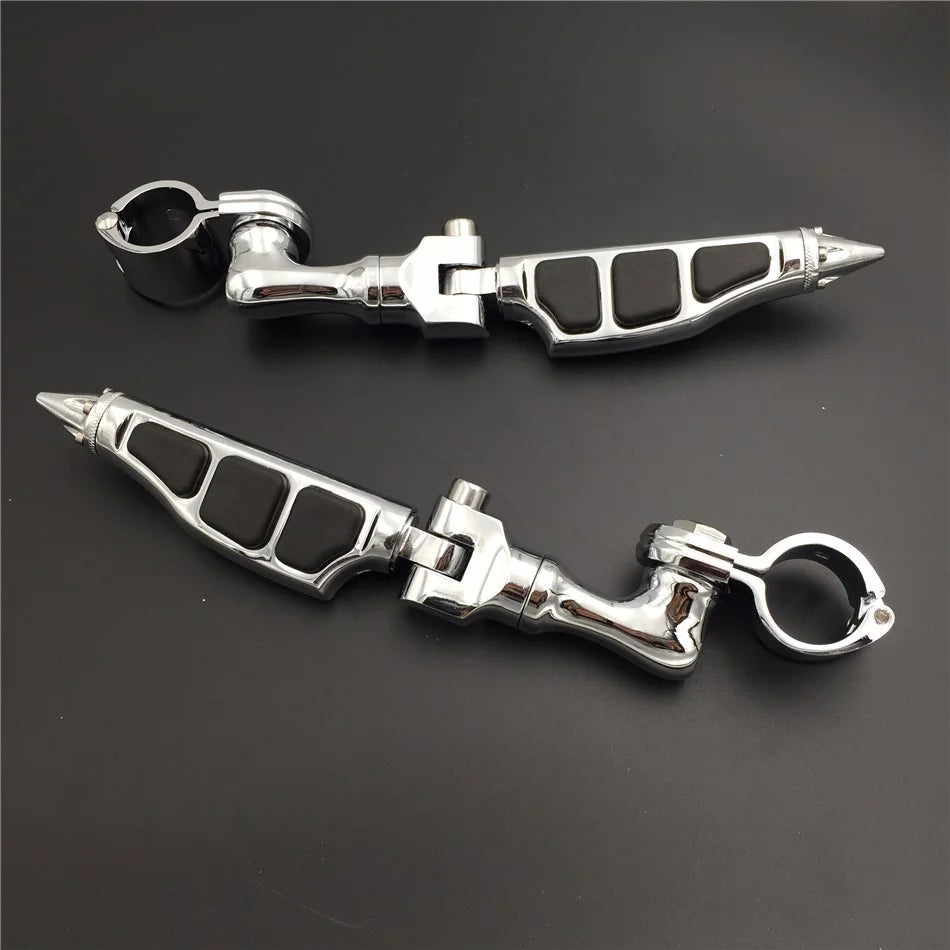 Chrome Angled Mounting Kit with Stiletto Shape Foot Peg Footrest For 1.25 inch Front Engine Guard Frame Tube U196