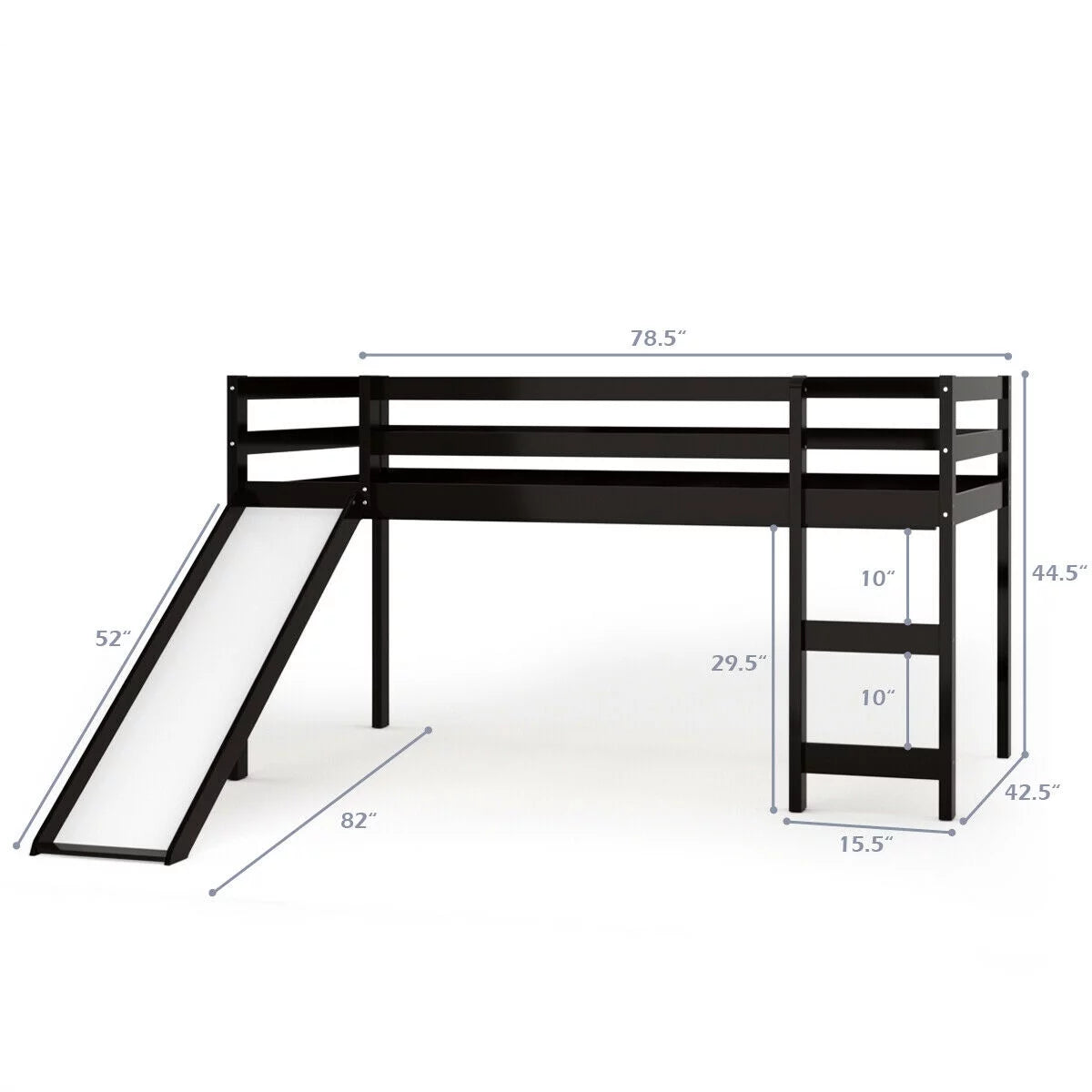 White Twin Size Wood Loft Bed with Slide Q6341