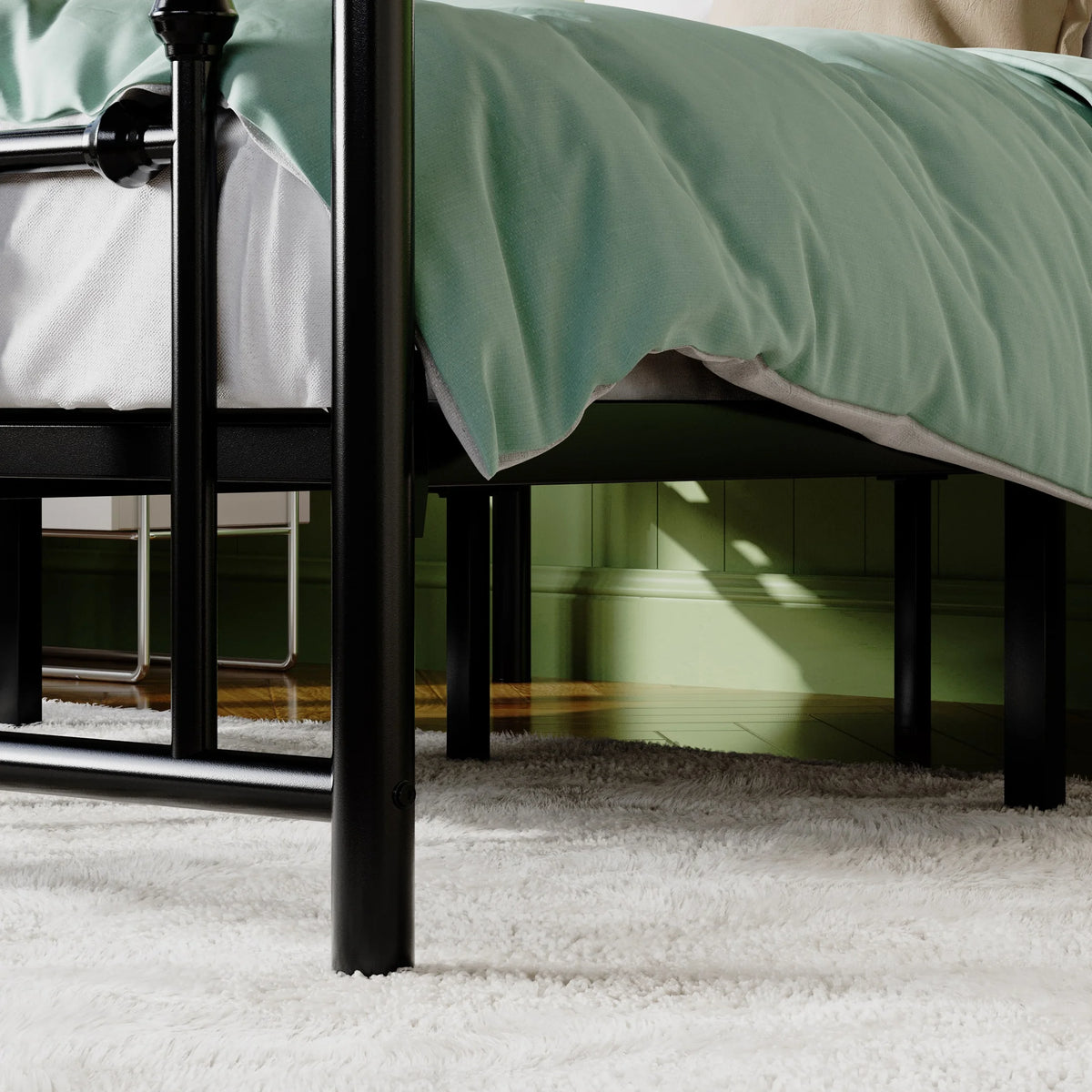 Queen Size White Metal Platform Bed Frame with Headboard and Footboard T135353