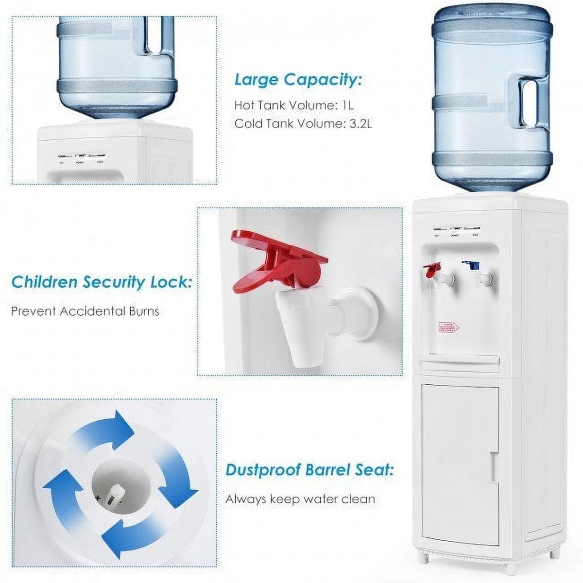 5 Gallons Hot and Cold Water Cooler Dispenser with Child Safety Lock U441