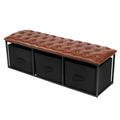 Brown Button Tufted Faux Leather Storage Bench R201
