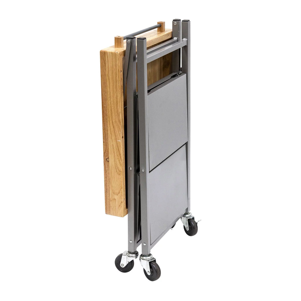 Foldable Wheeled Solid Wood Top Kitchen Island Bar Cart W839