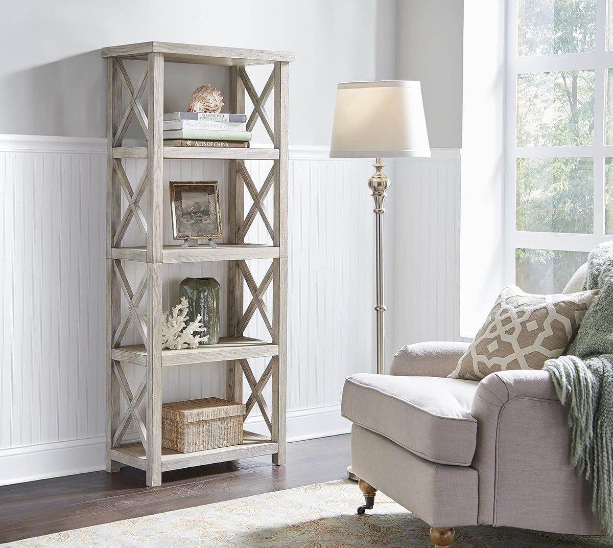 Rustic Ash Gray Tall Bookcase K5444
