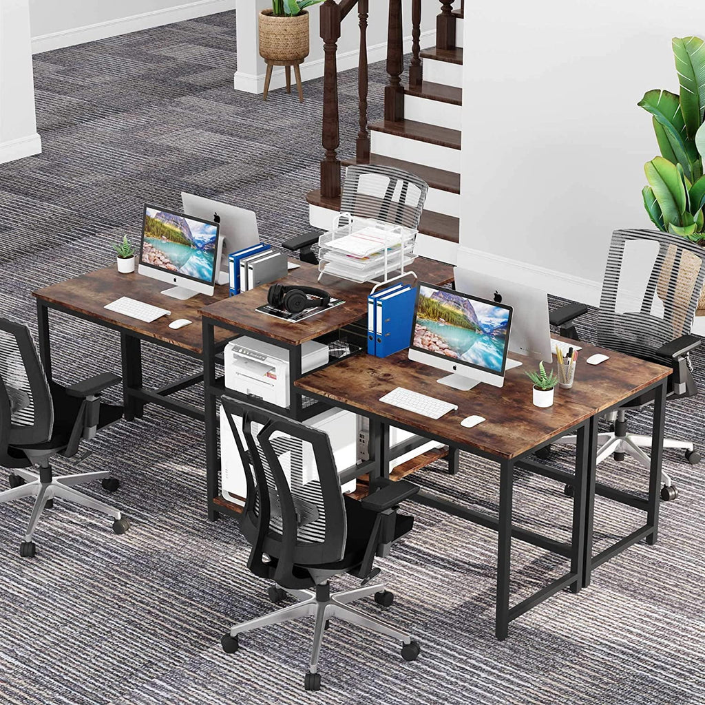 96.9" Double Computer Desk with Printer Shelf J577
