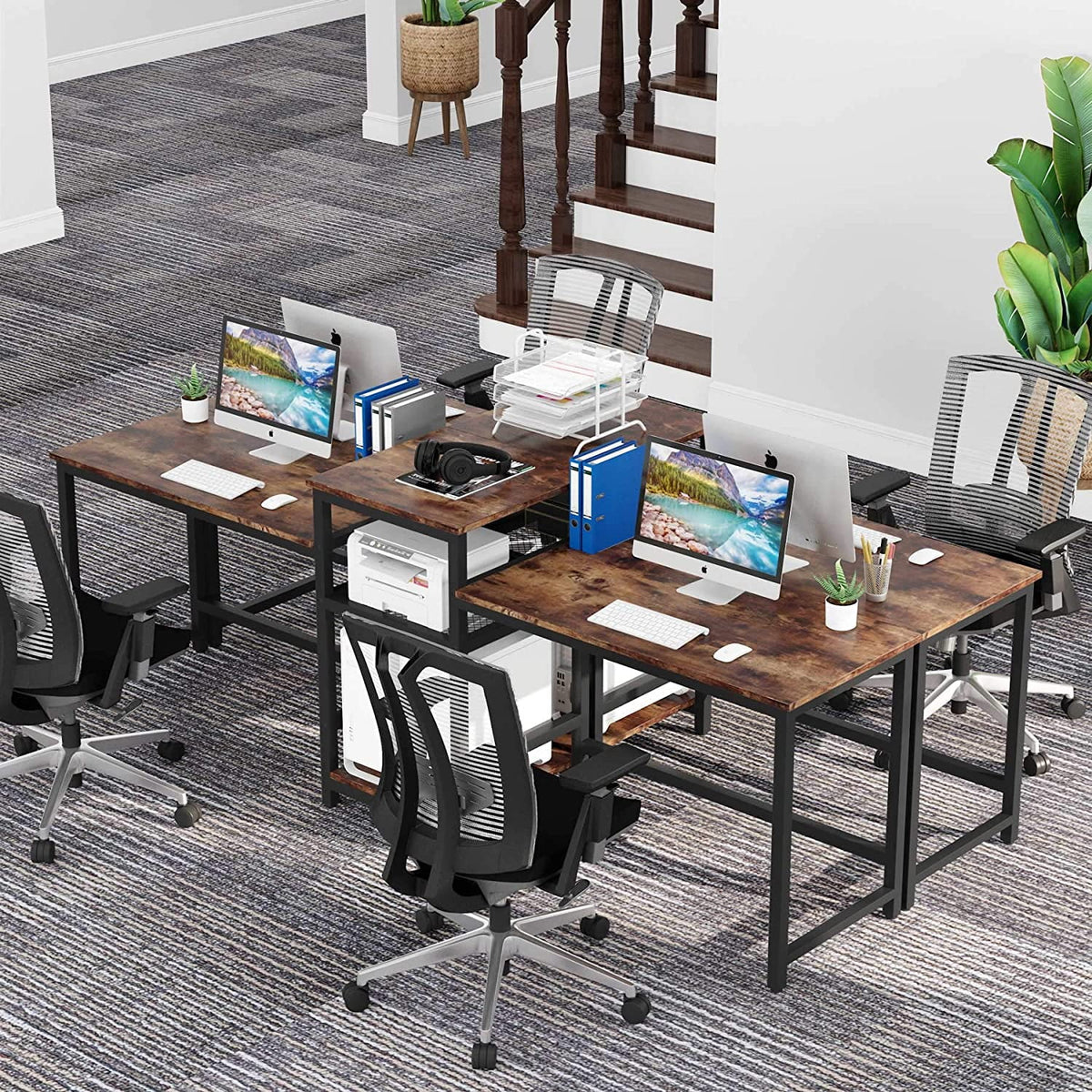96.9" Double Computer Desk with Printer Shelf J577