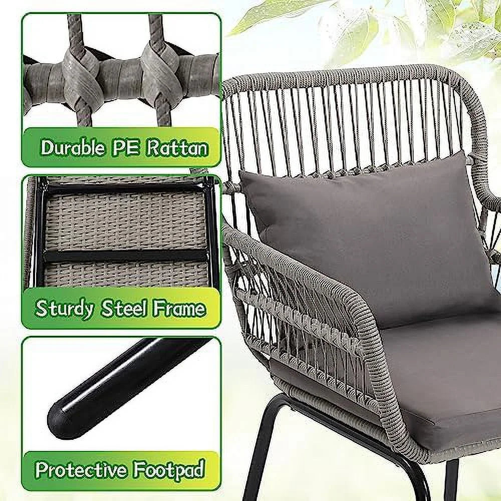 3 Pieces Rattan Wicker Bistro Set with Glass Top Table W617342