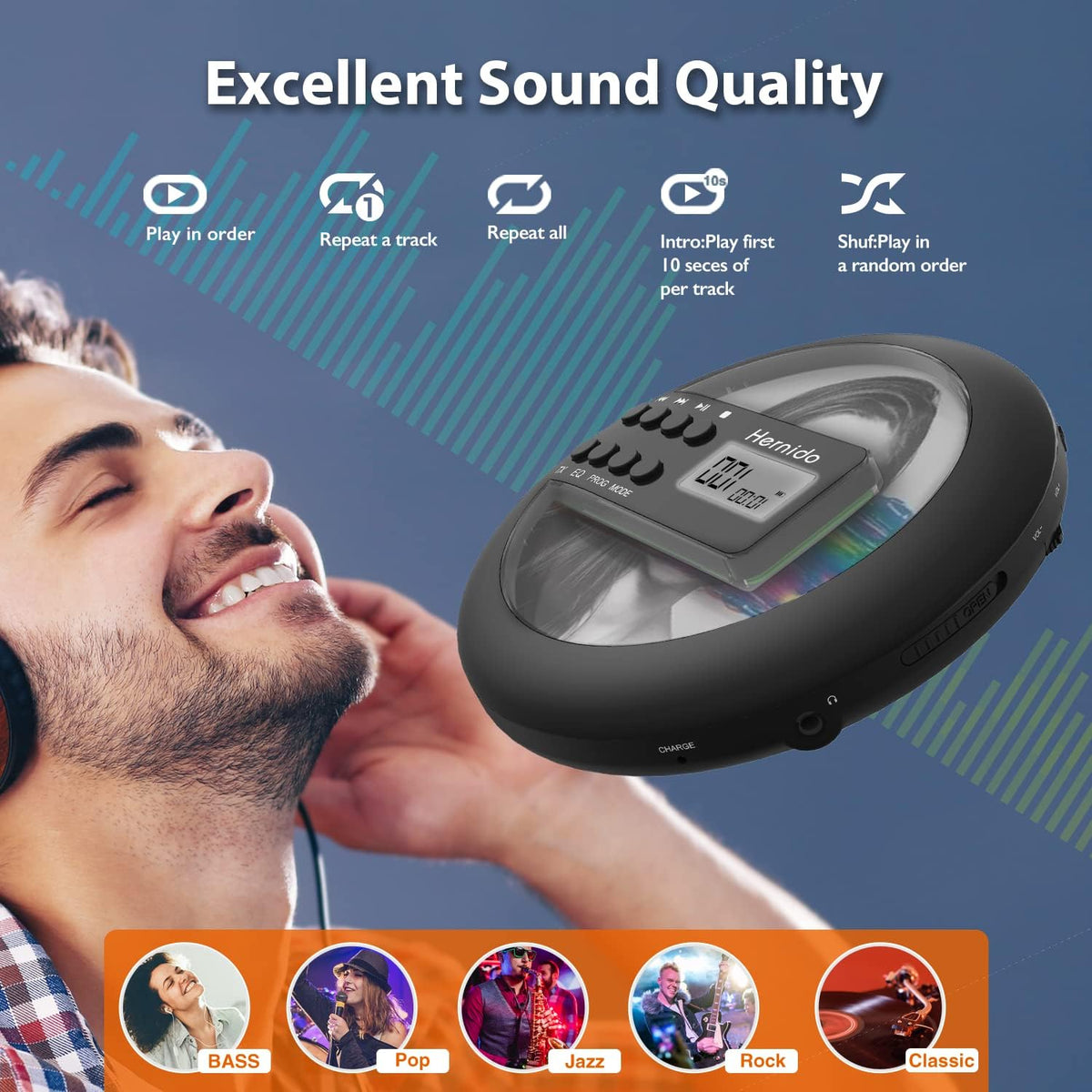 Rechargeable Portable CD Player with FM Transmitter, Headphones, Pack of 2 T673167