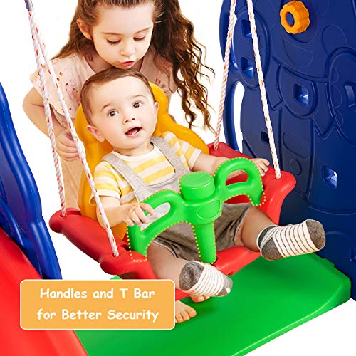 Toddler Long Slide Set, 3-in-1 Large Climber Playset with Basketball Hoop, Stairs, Thickened Panel, Playground Swing L942414