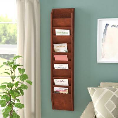 10 Pocket Wall Mount Magazine Rack Black Medium Oak M7797