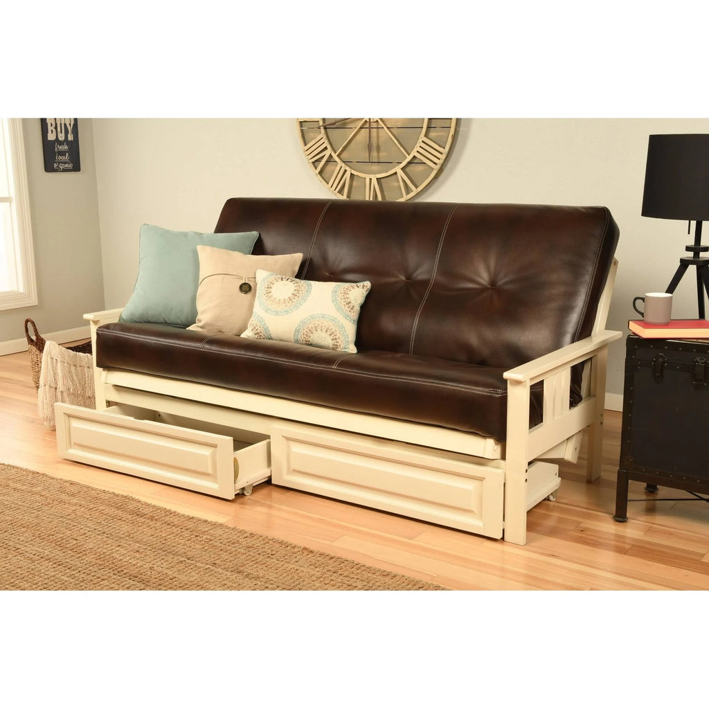 Antique White Full-Size Storage Futon with Mattress D784