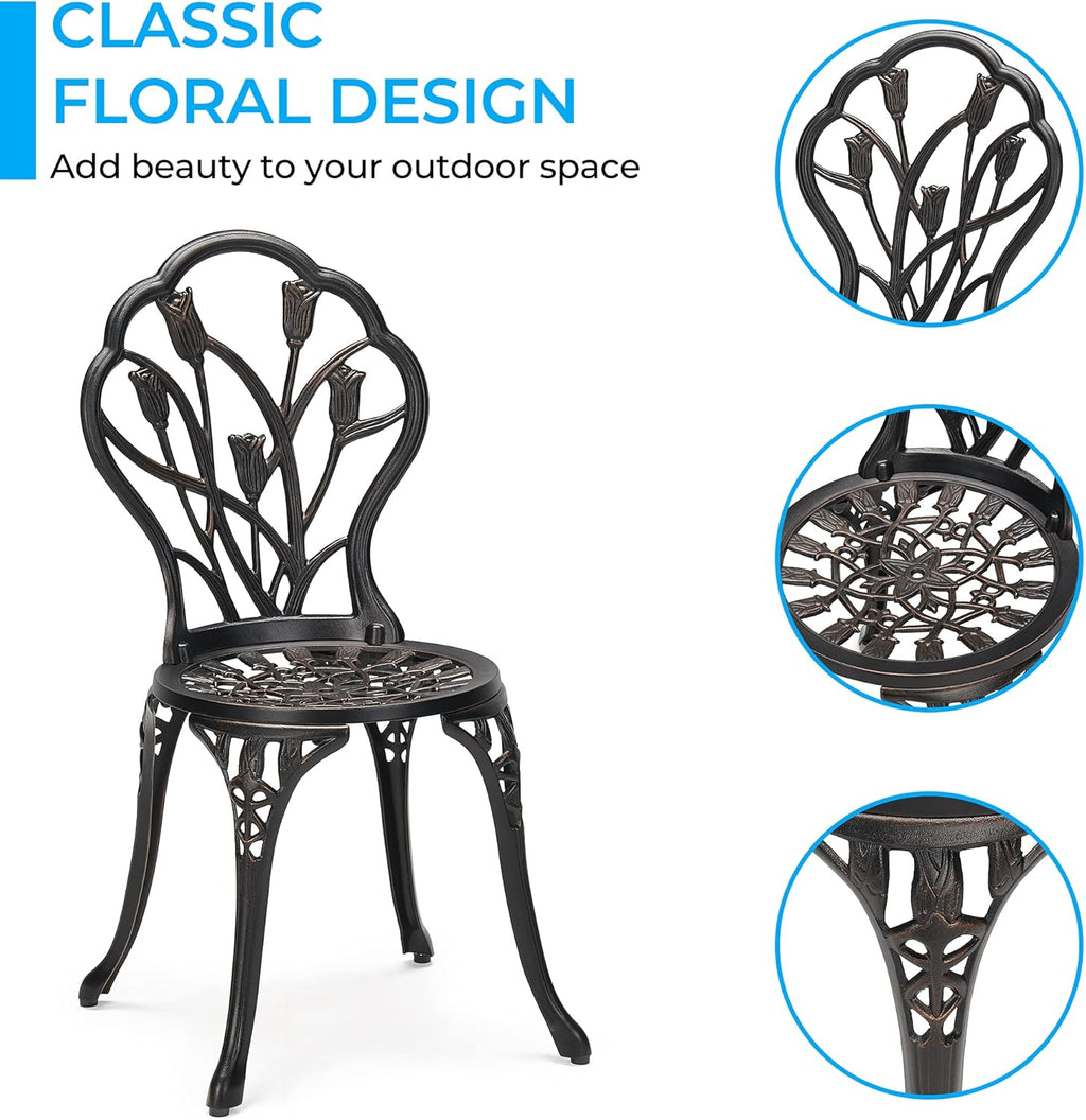 3-Piece Cast Aluminum Patio Bistro Set with Rust-Resistant Table and 2 Chairs O67574