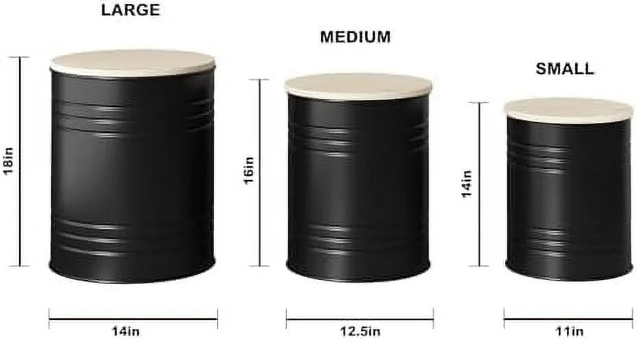 Set of 3 Galvanized Metal Side Table with Wood Lid A4768