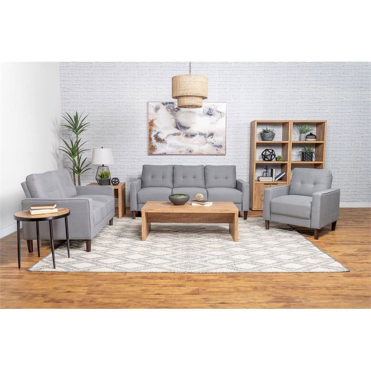 Gray Upholstered Fabric Sofa with Track Arms F34749